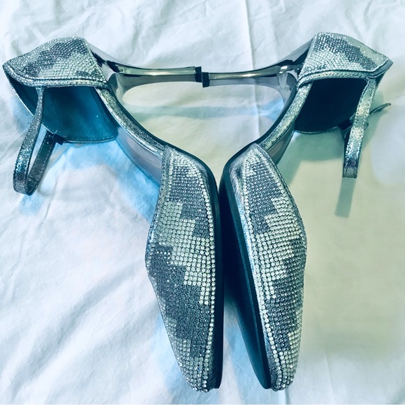 Stylo Diamanté Studded High Heels Grey/Silver Size 41 EU (US 9) - Picture 3 of 7